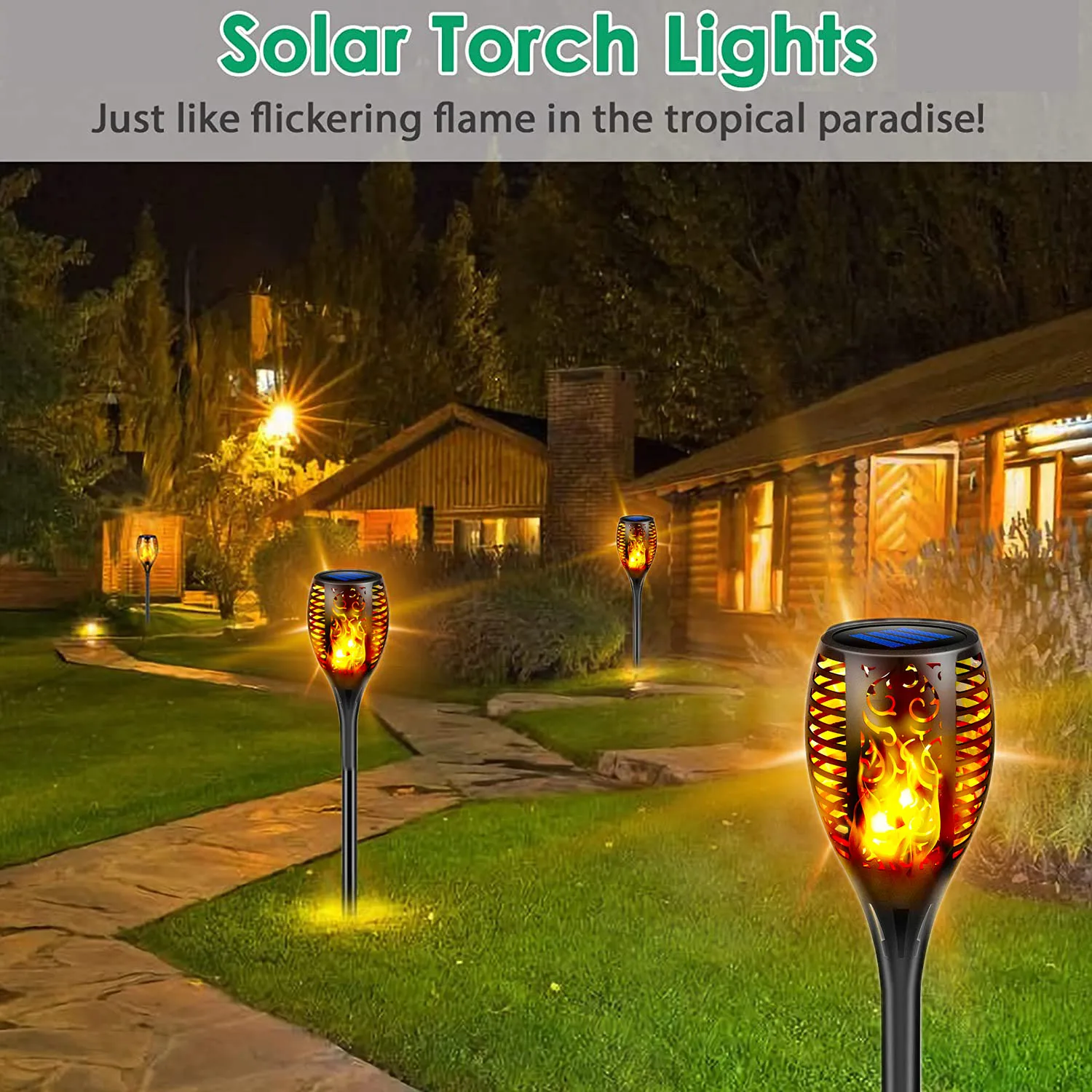 10PACK 96LED Solar Lights Outdoor Garden Solar Flame Lights with Flickering Dancing IP68 Waterproof Powered