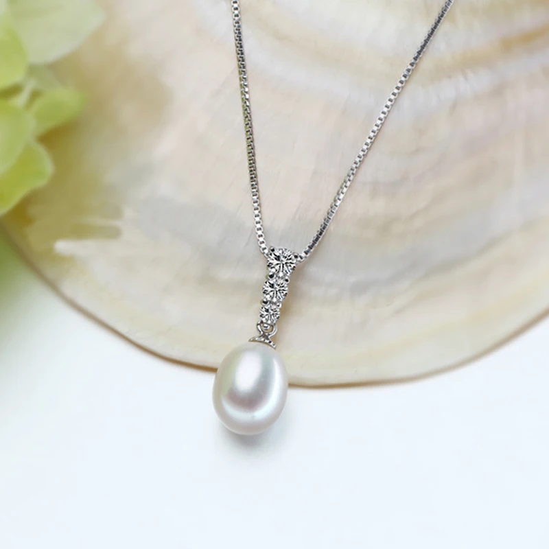 Pendant Necklace White Natural Freshwater Pearl Pendant 925 Sterling Silver for Women