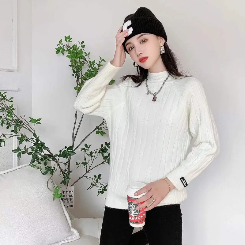 

Sweaters Japanese lazy pullover female 2023 new loose Korean student pullover short winter solid long sleeve pullover sweater
