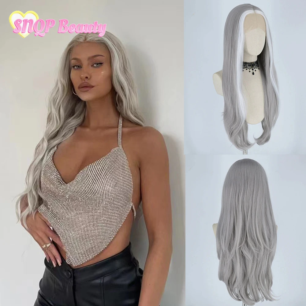 

Silver Grey Synthetic Lace Front Wig 13x4 Futura Swiss HD Lace Wig Long Straight Preplucked Daily Use Wig Heat Fiber Resistant