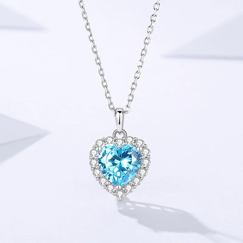European Heart of the Ocean AAA CZ S925 Sterling Silver Necklace Chain Pendant For Women Birthday Party Gift Jewelry