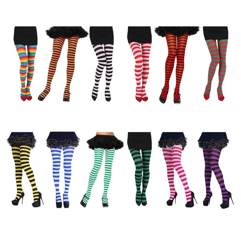 Christmas Wide Striped Tights Full Length Stockings Pantyhose Costume Accessory