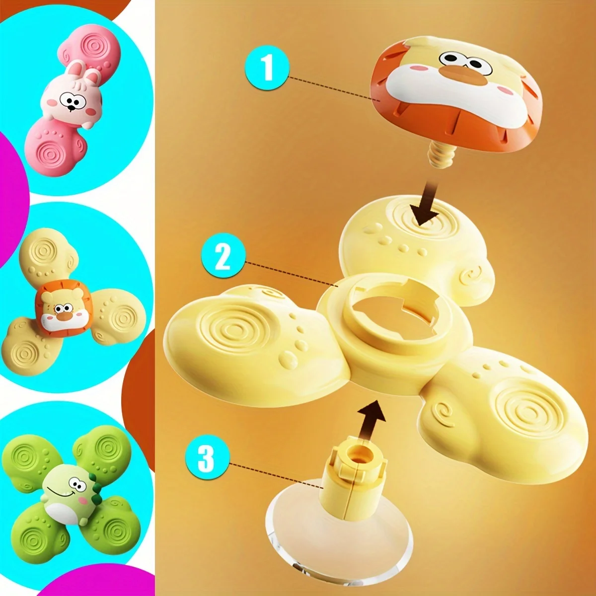 3pcs Suction Cup Spinning Top Toys, Suction Spinner Toys For Babies, Window Suction Toys For Baby High Chair Tray Bath Table Air - 6