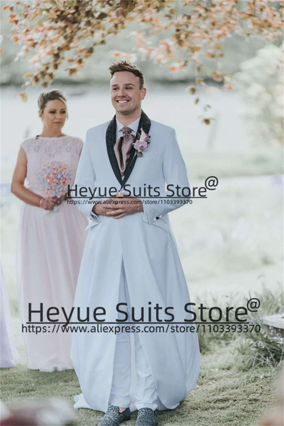 White Groom Long Men Suits Slim Fit Black Shawl Lapel Formal Prom Party Tuxedos 2Pieces Sets Custom Male Blazer Trajes De Hombre