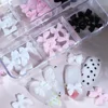 6 Grids Pink White Ribbon Bow Nail Charms Korean Parts Black Nail Art Tie Decoration Kawaii Accessories Manicure Design Supplies 4