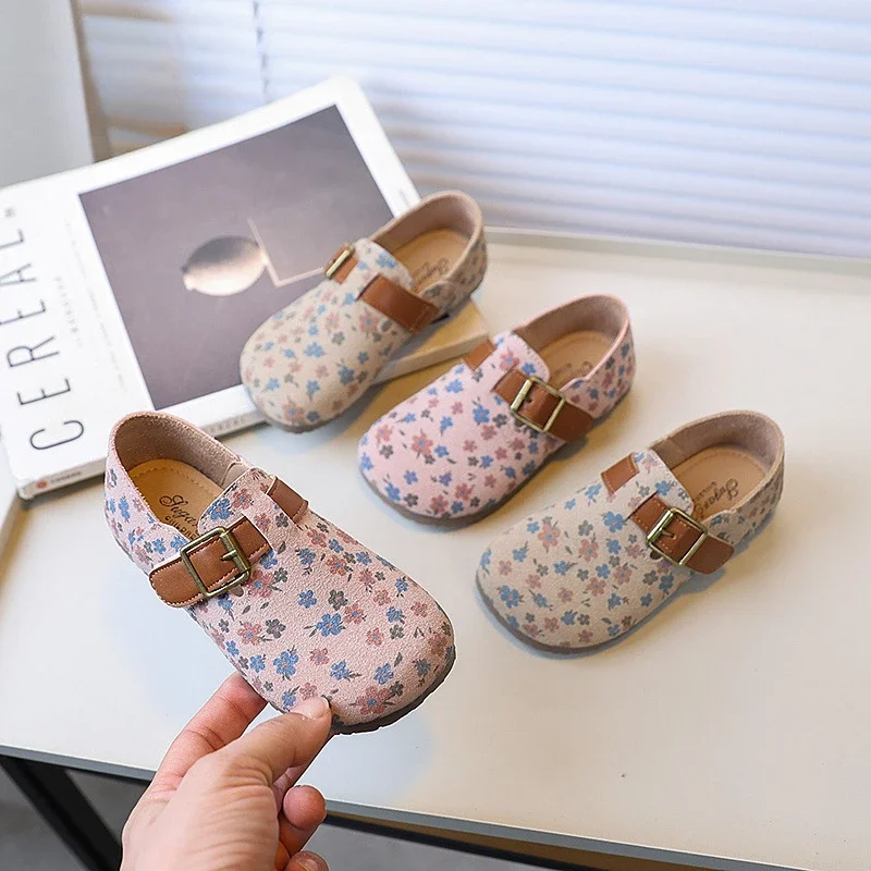 Leather Shoes Girls Flats Girls Shoes Girls' Flat Shoes Fashion Floral Pattern Kids Leather Shoe Spring Autumn Versatile Children Fashion Causal Soft Bottom