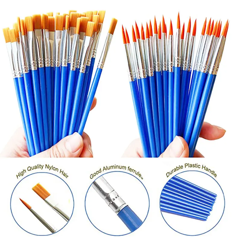 60Pcs Painting Brushes Short Plastic Handle Small Art Detail Paint Brush  for Watercolor/Oil/Acrylic Paint Artist Kids Students - AliExpress