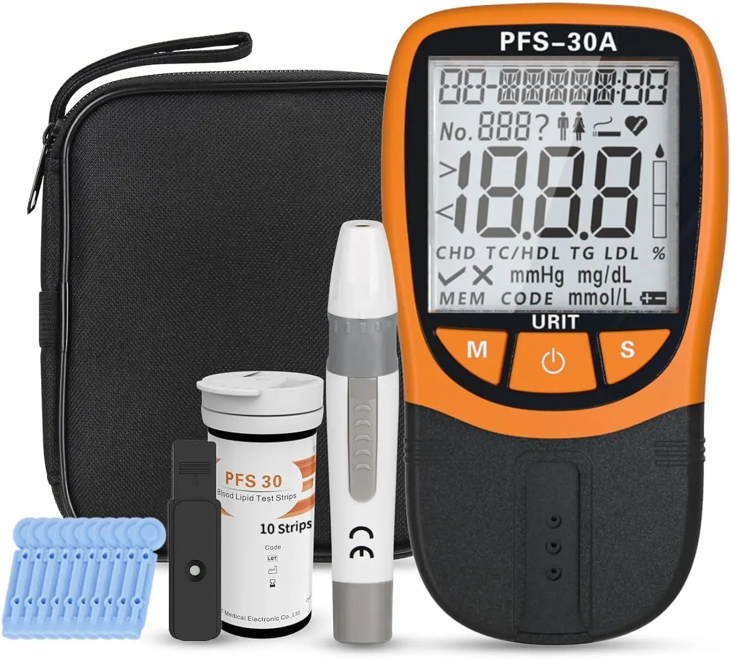 5 In 1 Blood Lipid Detection Instrument with 10 Cholesterol Detection Strips for Rapid Blood Lipids