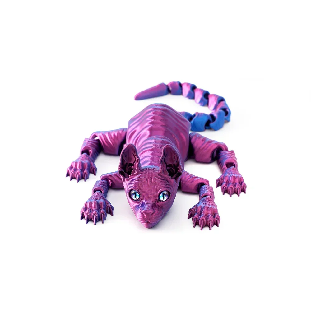 3D Printed Toy 3D Printed Sphynx Cat Animals Toy Realistic Hairless Figurine Articulated Cat Fidget Toy Lovers Collector Home Decor