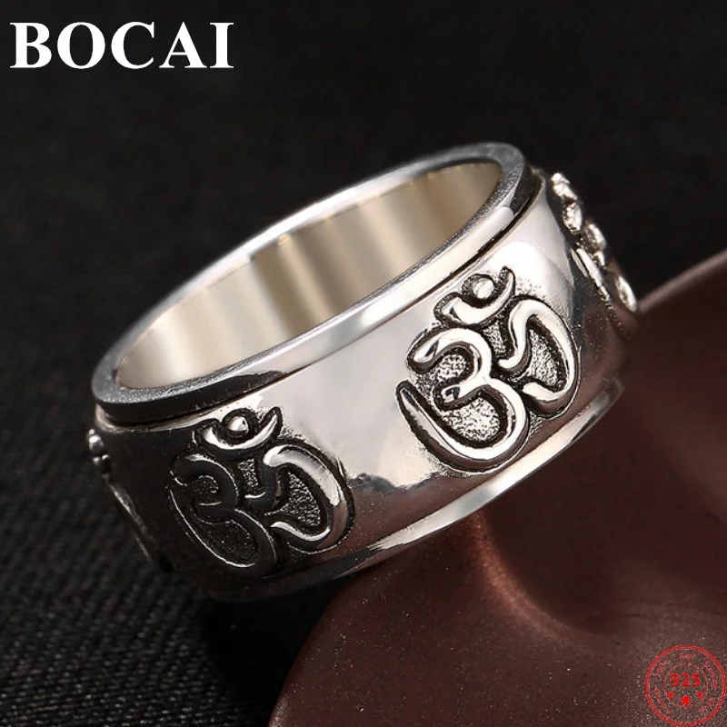 BOCAI S925 Sterling Silver Rings for Men Women 2023 New Fashion Rotatable Six Syllable Mantra Pure Argentum Amulet Jewelry