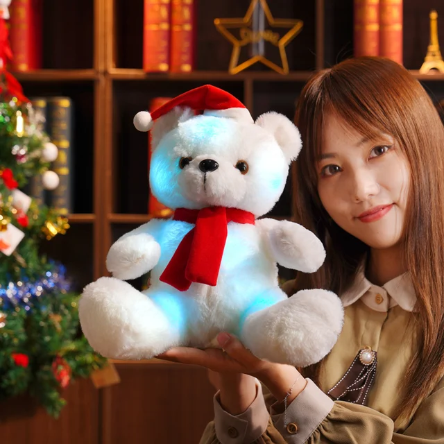 28cm Creative Light Up Led Christmas Bear Stuffed Animals Plush Toy Colorful Sing Bear Glowing Christmas Gift For Kids Pillow 5