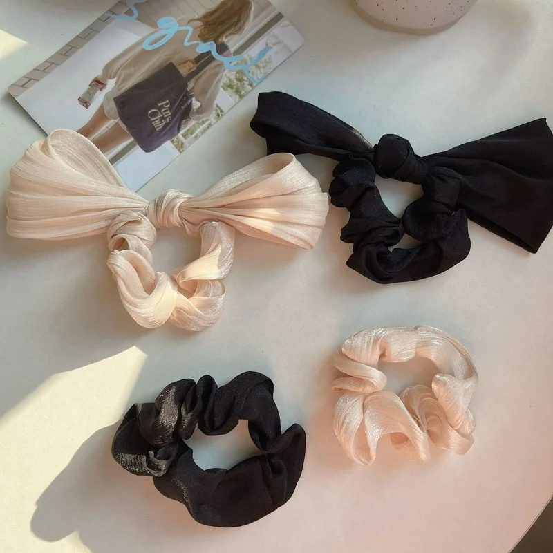 

Temperament French satin bow large intestine hair ring 2022 new high-end sense rubber band head rope