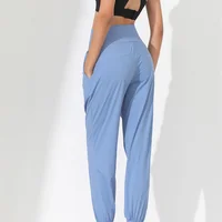 Hearuisavy Yoga Pants Loose Slim Quick-Dry Yoga Pants Pleated Hem Bound Running Fitness Capris Pockets Jogging Pants Woman 2