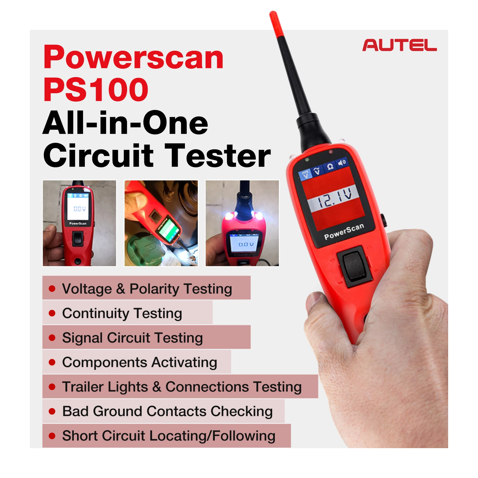 Autel PowerScan PS100 Circuit Tester 12V 24V Universal Automotive Power Circuit Probe Kit AC/DC/Continuity/Probe/Signal Test