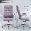 High Back Fabric Office Chair Purple, Velvet Executive Desk Chair With Flip-Up Arms, Ergonomic Office Chairs With Lumbar 2