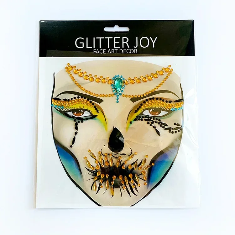 Temporary Tattoos Funny Clown Halloween Terror Grimace 3D Crystal Stickers Cosplay Horror Face Decorations Acrylic Drill Temporary Tattoo Stickers