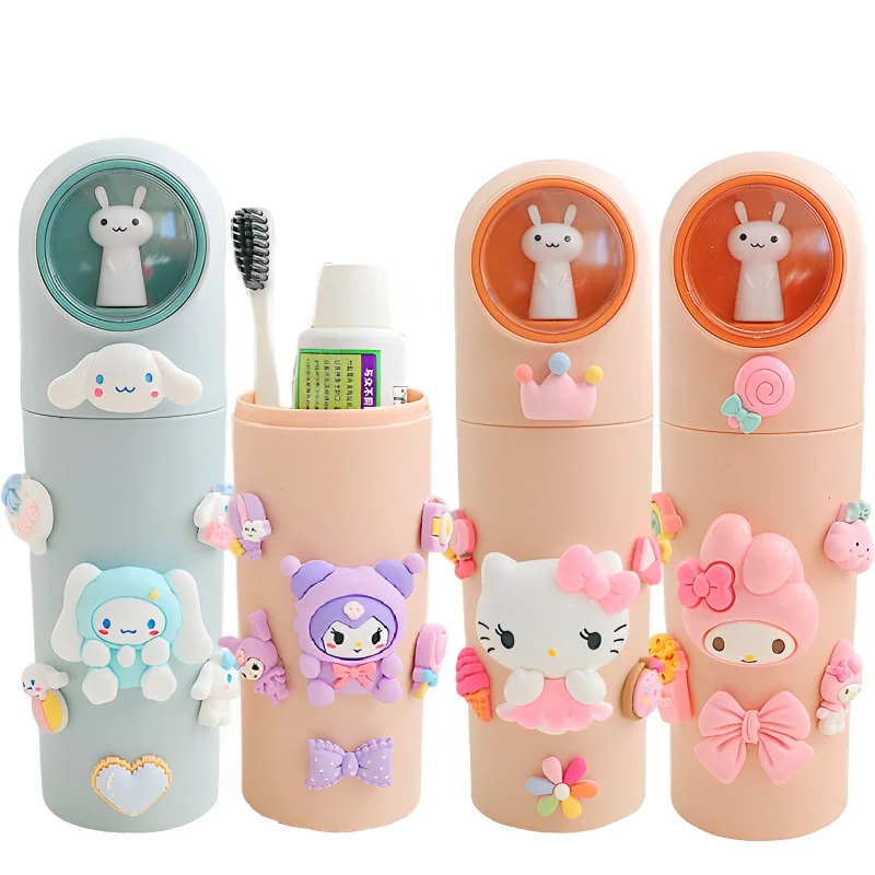 Kawaii Sanrioed Kuromi Mouthwash Cup Storage Box Cute Hello Kitty My Melody Cinnamoroll Travel Portable Plastic Toothbrush Cup takara tomy cute cartoon hello kitty wash cup simple student toothbrush cup home creative wash mouth cup