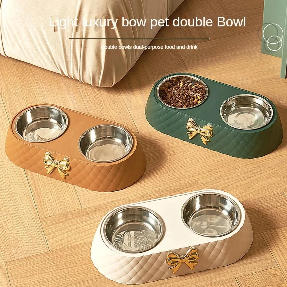 Double Pet Bowl – Bowtie Stainless Steel Cat & Dog Feeder 2