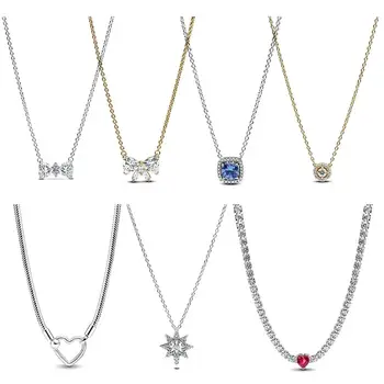 2025 New 925 Sterling silver Blue North Star Pendant Necklace Love Butterfly Necklace Jewelry DIY Mother's Day gift