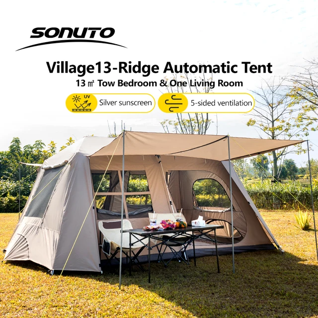 Sonuto Automatic Camping Tent – 3–8 Person Quick Setup Double Hall Ridge Tent with Canopy 1