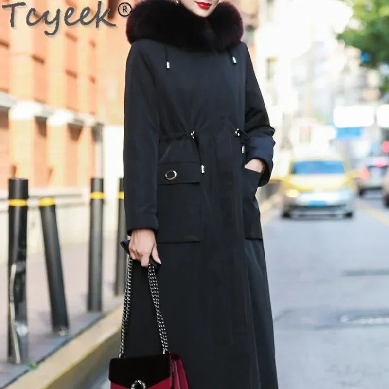 

Tcyeek Women's Winter Coats Women Parkas Fox Fur Collar Rex Rabbit Liner Detachable Coat Long Female Fur Jacket Abrigo Mujer Lq