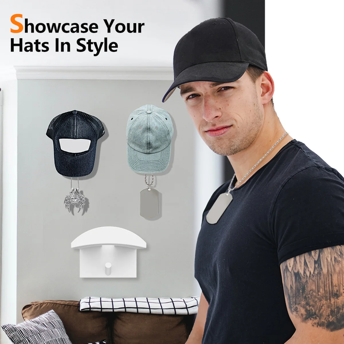 16PCS/Set Self Adhesive Hat Hooks Wall Modern Minimalist Design Strong Hold Hat Hangers for Wall Door Closet Office Bedroom