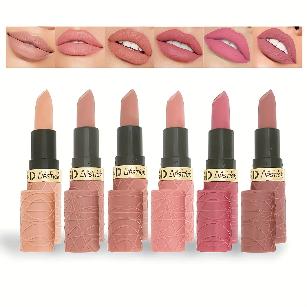 [New Matte | 6pcs Lipstick] Long-Lasting Modern Brownish Red Lip Gloss Collection, 12-Shade Bean Paste Nude Matte Lipstick Kit_voghion.com