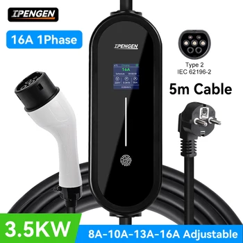 IPENGEN 3.5KW Portable EV Charger 5M Cable Type2 IEC62196/ GB/T Connector 16A 1Phase Type1 Wallbox Charging for Electric Vehicle 1