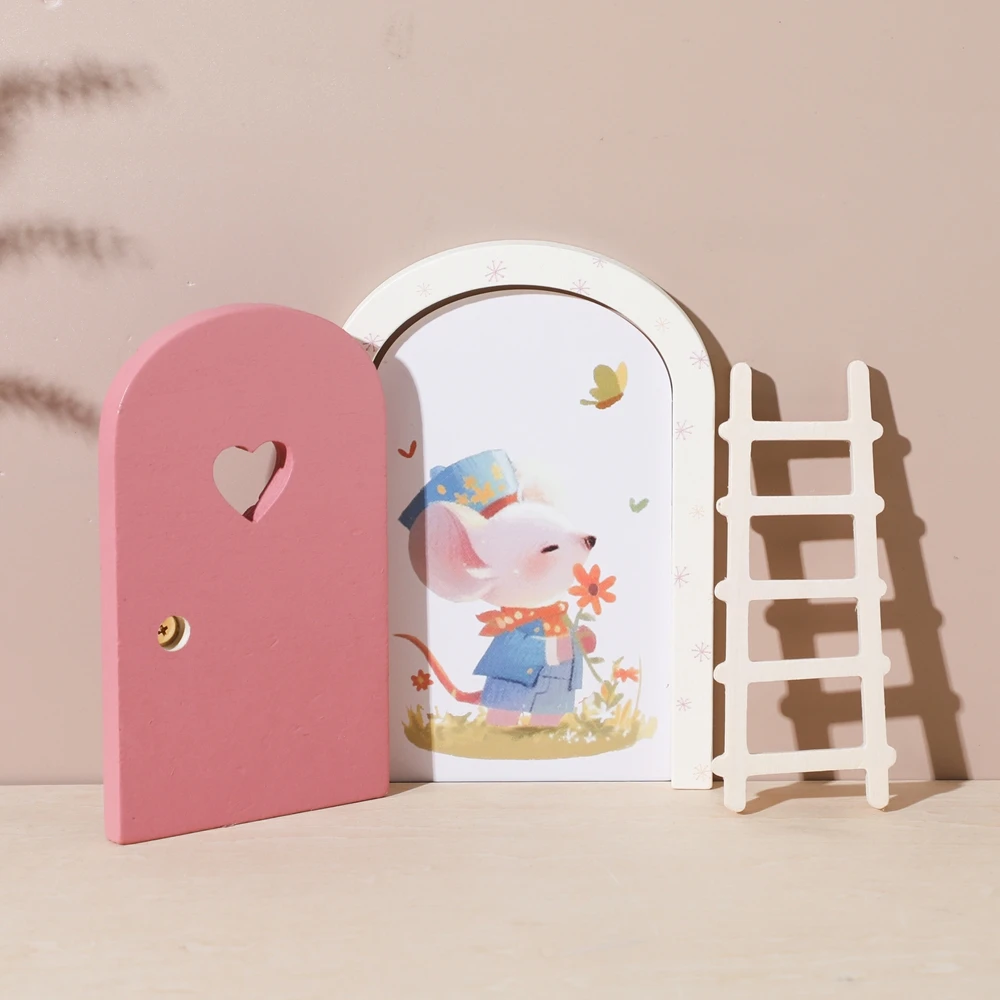 Cartoon Elf Tür Raumdekoration Puppenhaus Mini Home Dekorationen Holz Fee Elf Tür Märchen-Stil Dekoration Handwerk Ornamente – Detail 5