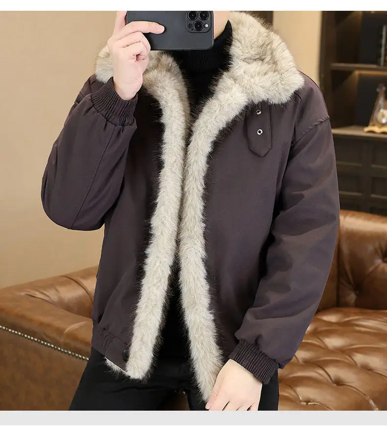 Pelzkragen, mit Baumwolle gefütterte Jacken, 2025, Winter, für Herren, lässig, warm, Mantel, hohe Streetwear, winddicht, verdickt, Parkas, Jugendoberteile, Kleidung – Detail 14