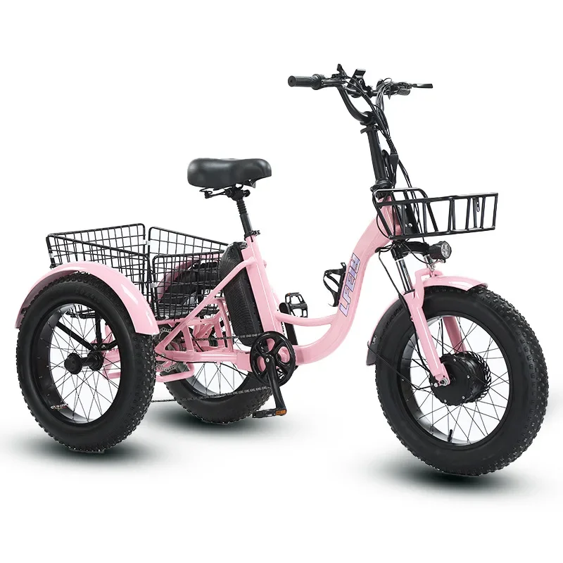 3 Wheel Electric Tricycle 20-inch fat tire Electric Tricycle 500W pedal-assisted lithium battery tricycle thick tire snow bike