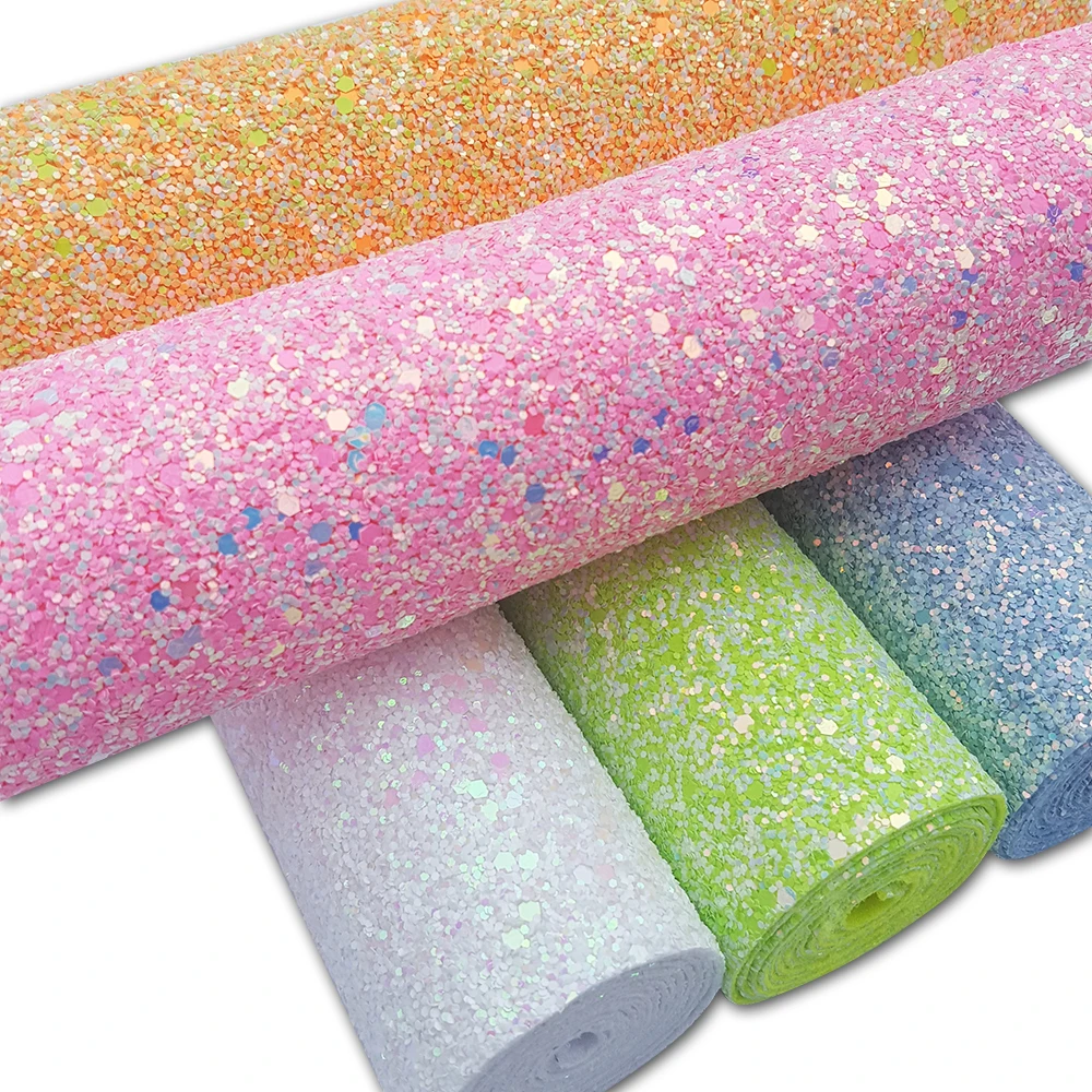 Qibu 50x120cm chunky glitter tecido rolo colorido cor sólida grande couro sintético para artesanato diy cabelo arco saco sapato acessórios