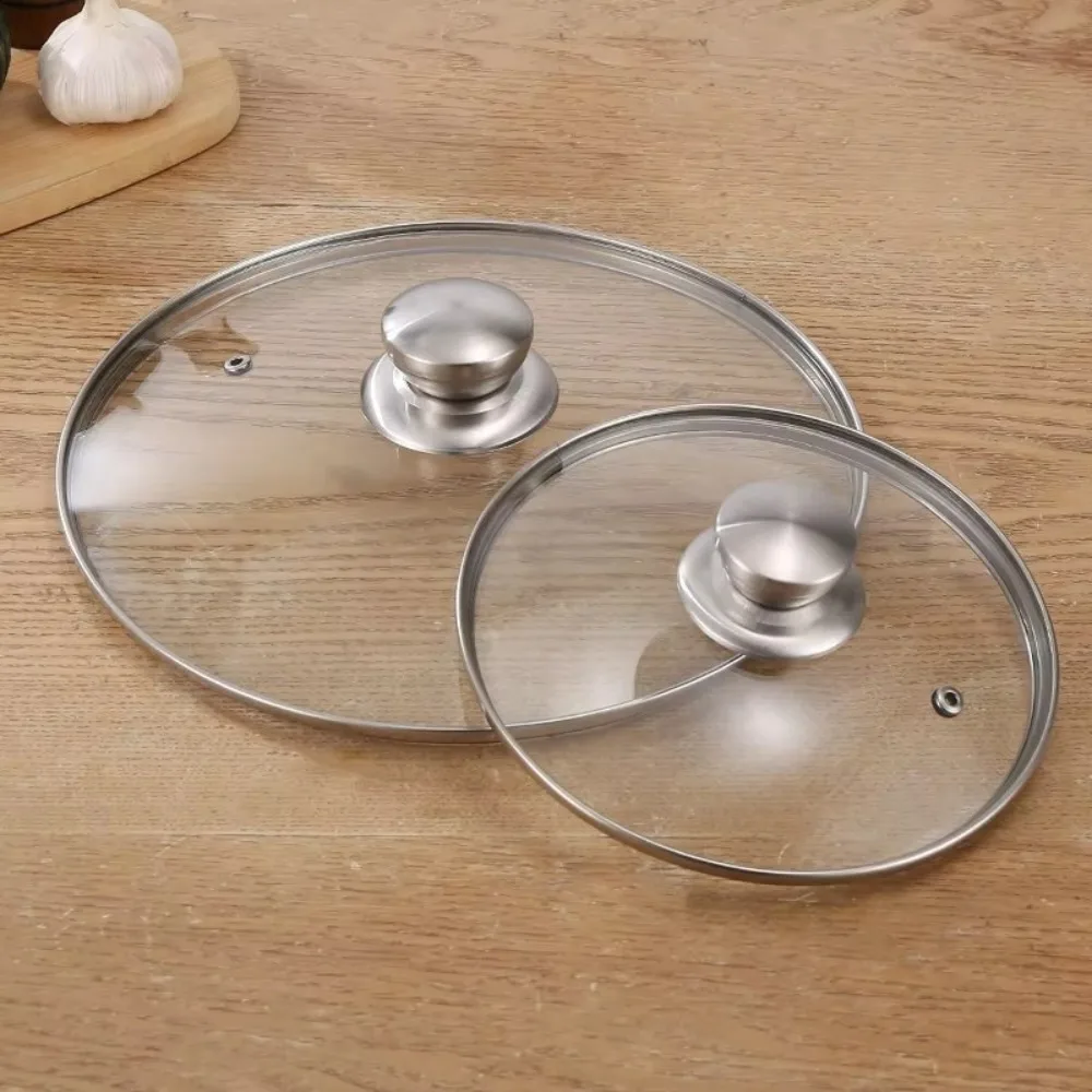 Stainless Steel Tempered Glass Pot Lid 16-34cm Anti-Scalding Frying Pan Cover Round Knob Wok Pan Lid