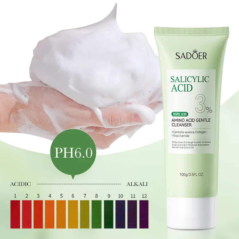 SADOER Salicylic Acid Facial Cleanser Face Wash Foam Face Cleanser Moisturizing Facial Cleansing Hydrating Skin Care Products 4