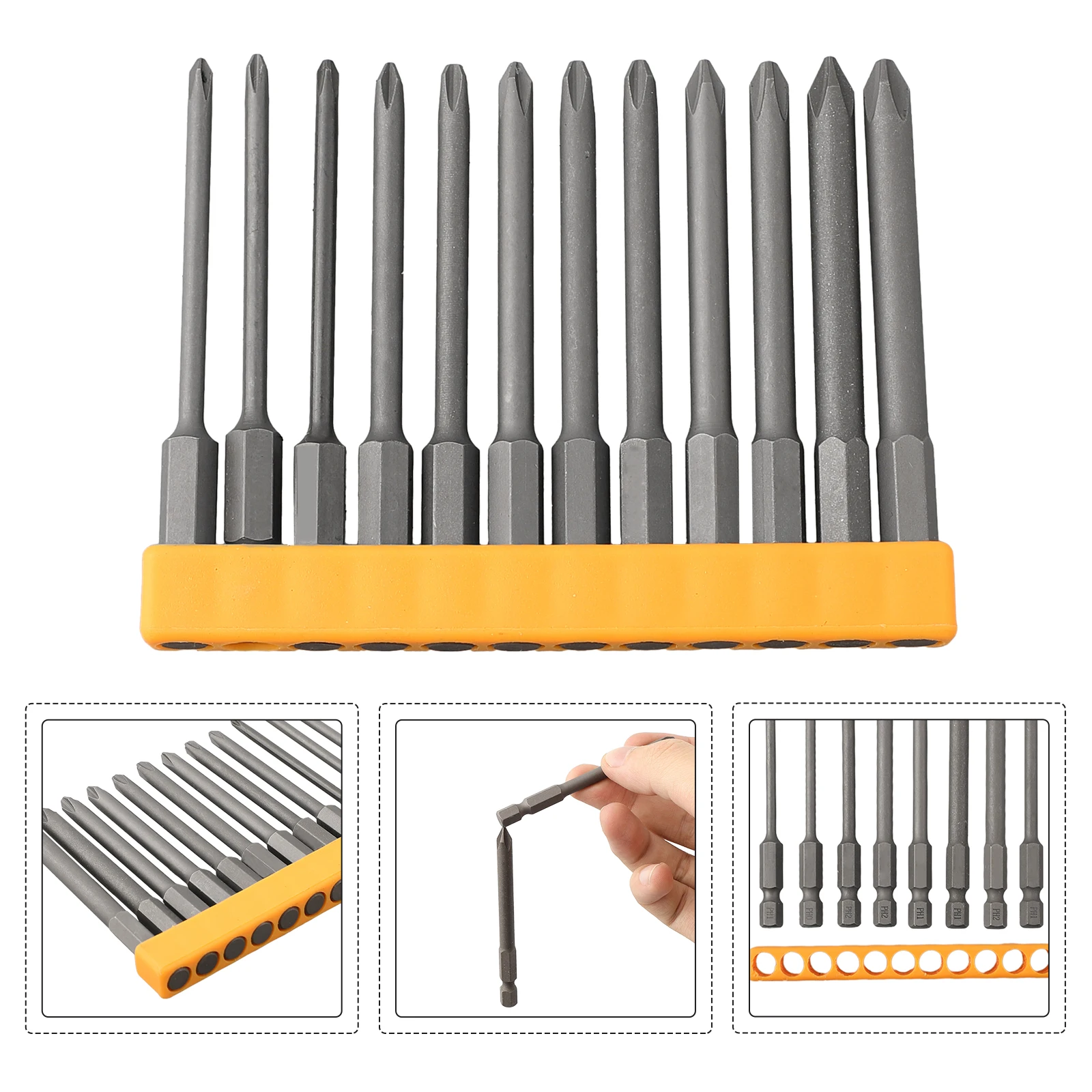 

12pcs 75mm Long Cross Screwdriver Bit Magnetic Tool PH0 PH1 PH2 With Bit Holder Nutdrivers Workshop Equipment Hand Tools