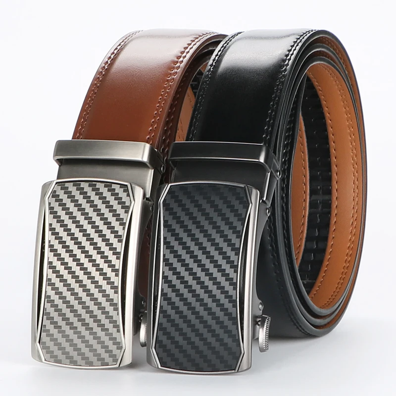 Genuine Leather Ratchet Belt for Men Adjustable Automatic Buckle Casual Business Style leather belt mens belt