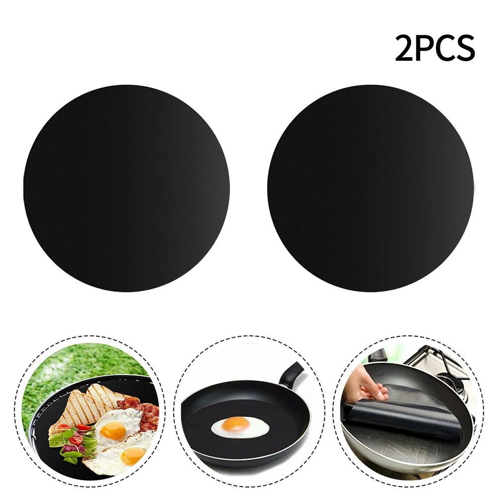 2PCS Reusable Non-stick Mat Frying Pan Mat Baking Pan Mat Kitchen Grill Mat 24CM BBQ Accessories And Parts Black