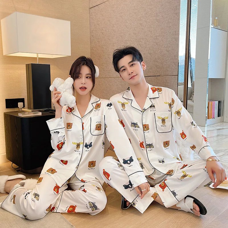 New pajamas couple cartoon bear cute pajama pants suit student fashion loose home clothes nightcloth sleepwear for women men new fashion sleepwear women s rayon home clothes cute pajamas long sleeve tops pants with pure color casual lounge wear s xxl