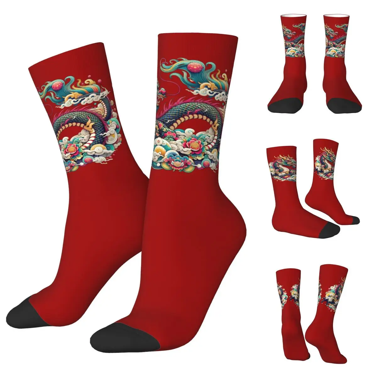 цена Мужские и женские носки с китайским драконом, ветрозащитные красивые подходят для всех сезонов, одевающиеся подарки