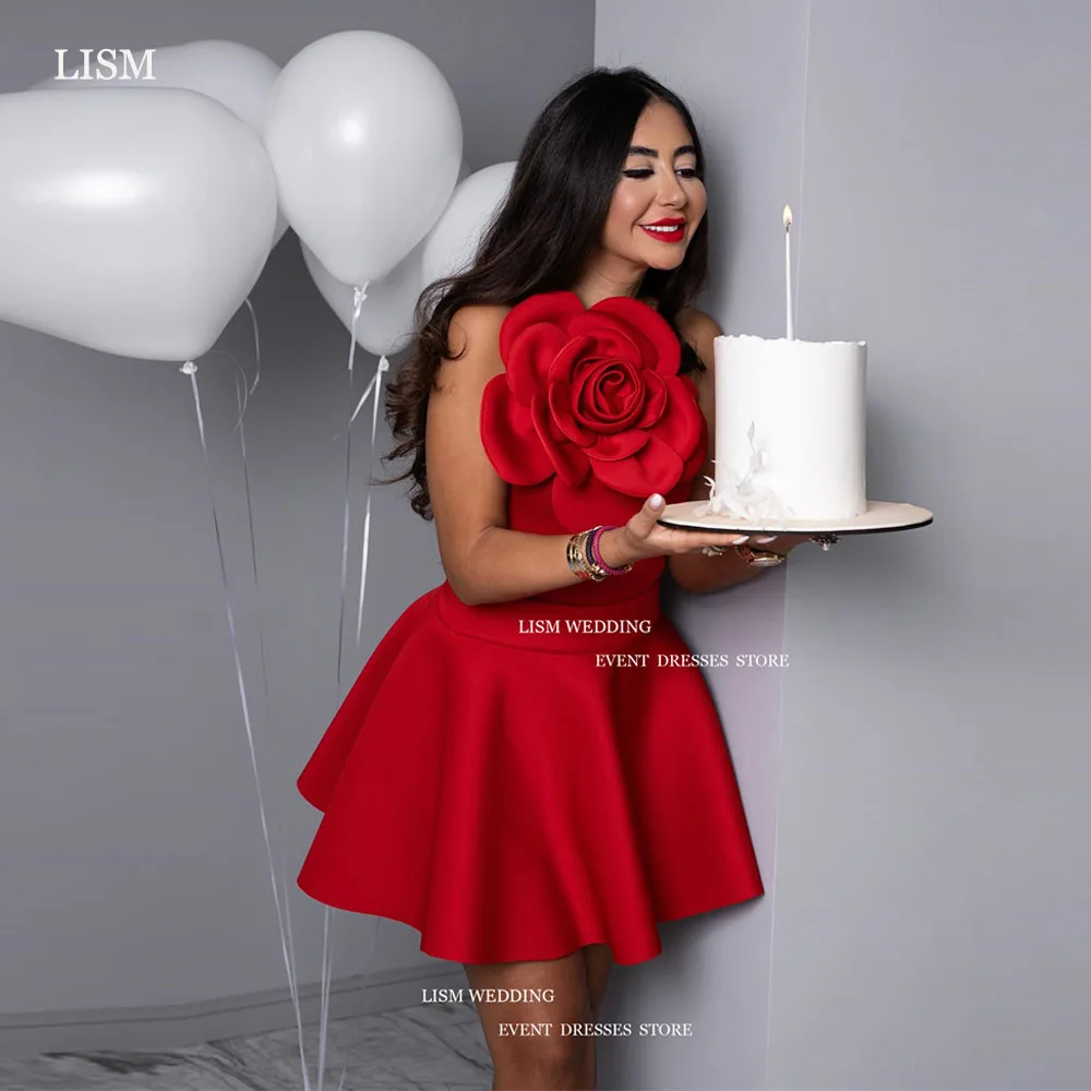 LISM 블랙 벨벳 화이트 A 라인 짧은 미니 이브닝 드레스, 전체 소매 로브, 모던 칵테일 드레스, 이벤트 2024 10 LISM 섹시한 레드 A 라인 미니 이브닝 파티 드레스, 사우디 아라비아 여성, 3D 꽃 민소매 짧은 칵테일 원피스 가운