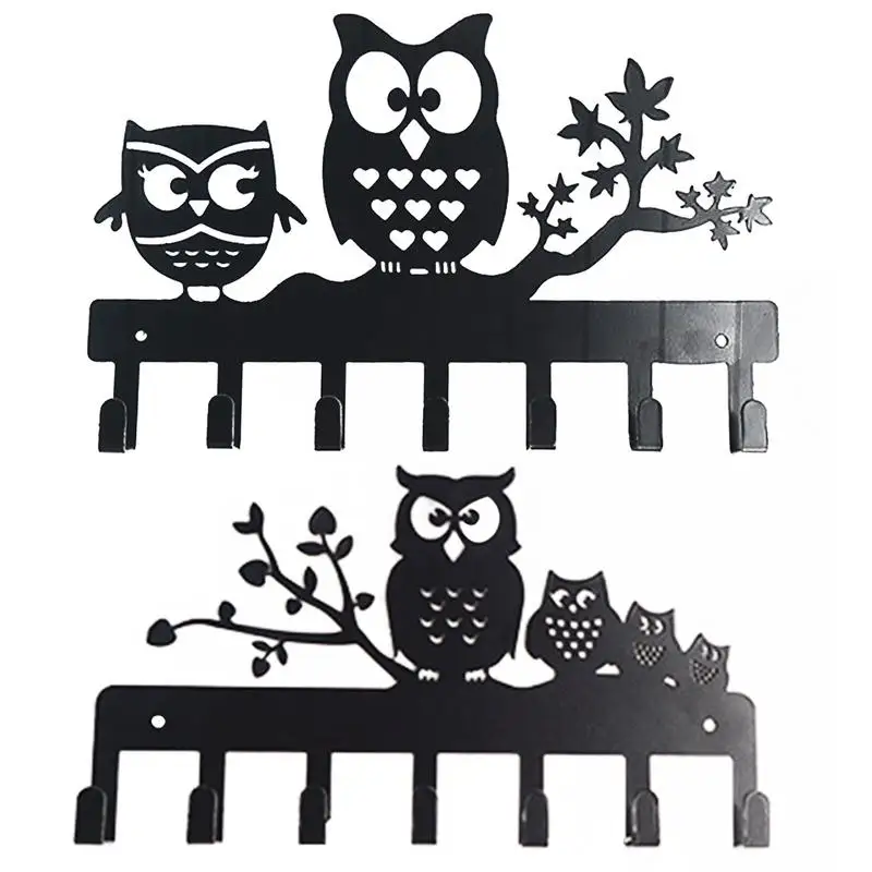 

Железный держатель для ключей, настенный винтажный крючок для ключей в виде совы, многофункциональная стойка для хранения, компактная Декоративная вешалка для ключей с 7 крючками