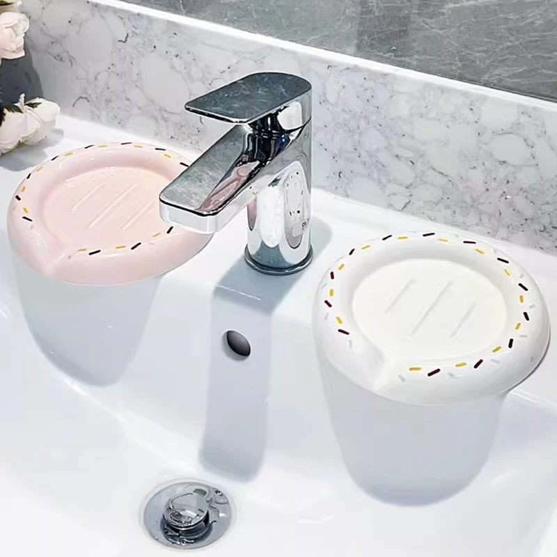 Ceramic Cute Soap Box, Light luxury Cartoon Donut Shaped Soap Dishes, Home Bathroom Kitchen Supplies, Bathroom Storage Rack, 1Pc
