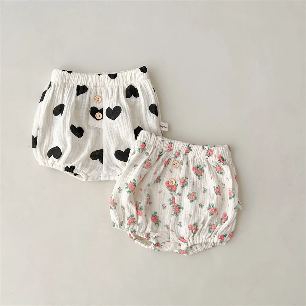 2023 New Baby Summer Shorts Fashion Flower Print Girls Shorts Cotton Infant  Boy Short Pants Baby