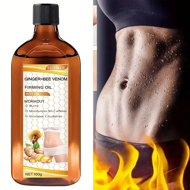 Ginger Bee Venom Firming Oil contains caffeine, moisturizes, promotes blood circulation, and is suitable for all skin types.