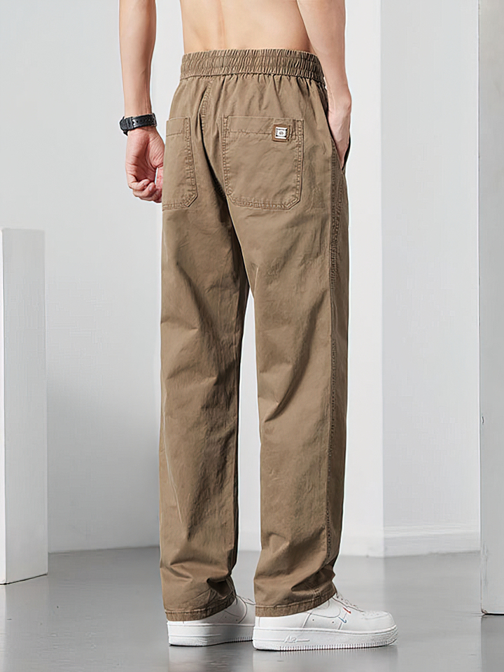 Straight Casual Pants Men Work Wide Leg Brown Long Cargo Trousers Loose Drawstring Sweatpants Male