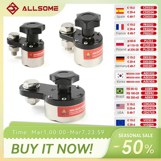 ALLSOME เปิด/ปิดแม่เหล็กเชื่อม GROUND CLAMP Rare Earth Switchable แม่เหล็กเชื่อม 200A/300A/600A 1