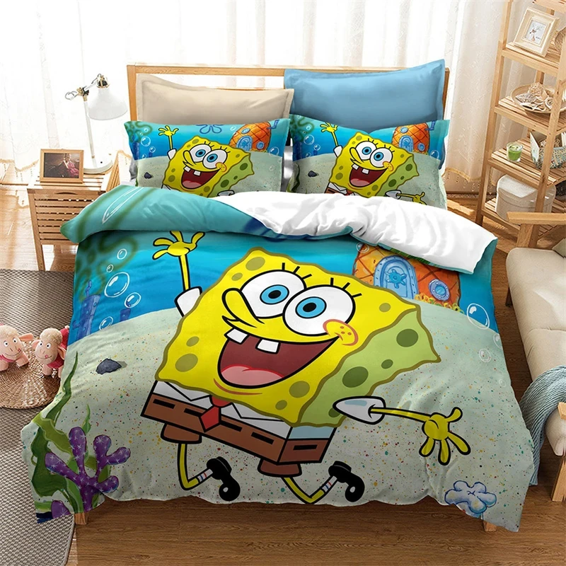 3D Printed Cartoon Spongebobs Bedding Set Boys Girls Twin Queen Size Duvet Cover Pillowcase Bed Kids Adult Home Textileextile