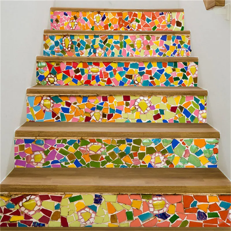Colorful Ceramic Tiles Removable Stair Sticker Step Creative Self-Adhesive PVC Staircase Wallpaper Decal Vinyl Stairway 6/13pcs
