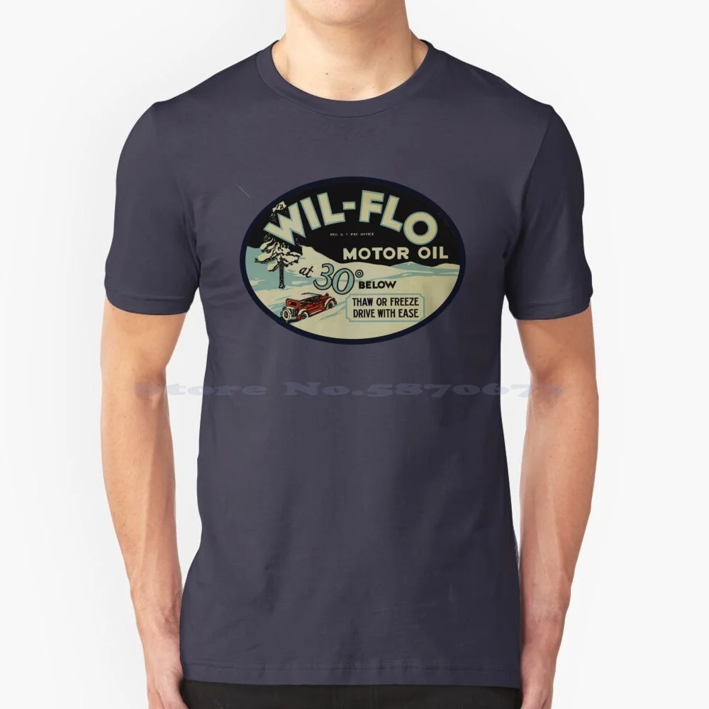 T-Shirt Vintage Wil Flo Motor Oil 100% Cotone Tee Wilflo Wil Flo Olio Motore Oli Motore Florida Pure Automobile Cars Driving