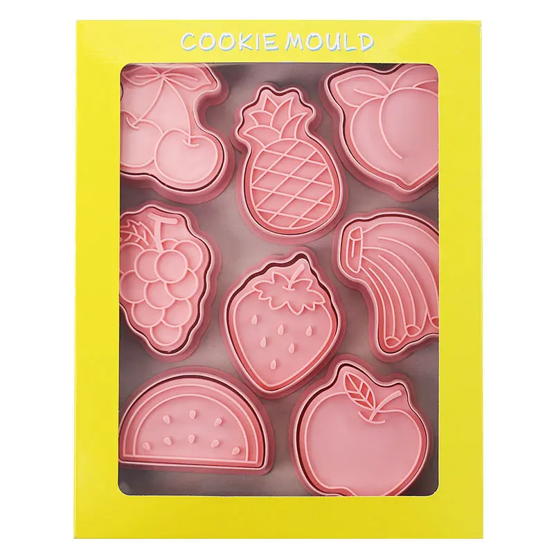 Cookie Cutter Baking Mold Cookie Mould Cookie Maker Press Kit 8 Pieces Fruit Cookie Molds Cookie Cutter Banana Apple Strawberry Peach Hand Pressure Biscuit Molds Baking Baking Tools